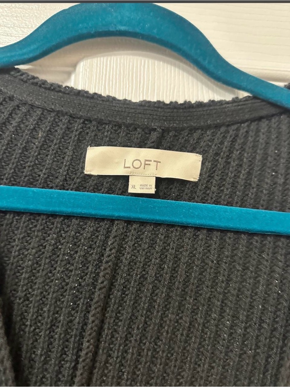 LOFT Charcoal Gray V-Neck Ribbed Knit Sweater, XL - Picture 2 of 2
